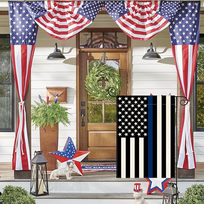 AVOIN colorlife Thin Blue Line Garden Flag 12x18 Inch Double Sided, American Stars and Stripes Police Officers Solidarity Yard Outdoor Decoration