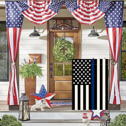 AVOIN colorlife Thin Blue Line Garden Flag 12x18 Inch Double Sided, American Stars and Stripes Police Officers Solidarity Yard Outdoor Decoration