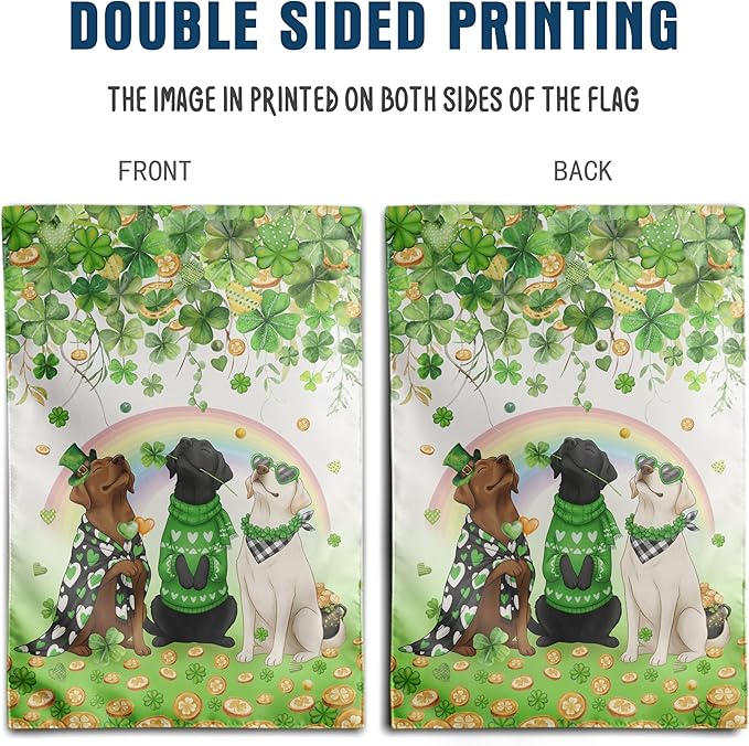 St Patricks Day Dog House Flag 28 x 40 Double Sided Outside White Chocolate Black Lab Garden Banner Labrador Yard Signs for Saint Patrick Spring Outdoor Decorative