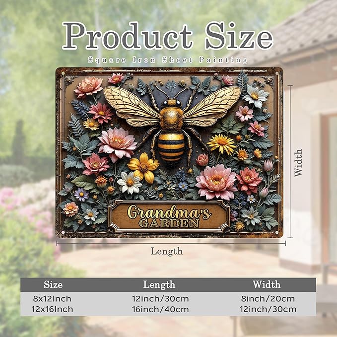 Personalized Metal Signs with Name Made in USA Custom Bee Garden Sign Vintage Decorative Metal Print for Wall Decor Customized Home Garden Ideas Gifts Artwork Prints for Yard Ourdoor