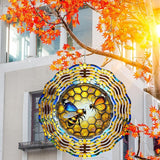 10 Inch Bee Wind Spinner, 3D Stainless Steel Hanging Kinetic Wind Sculpture for Home Garden Yard Art Lawn Balcony Window Porch Outdoor Indoor Decor