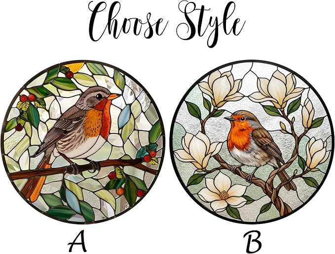Robin Stained Glass Suncatcher Window Hanging, Bird Ornament Decor for Window, Robin Ornament for Women, Nature Lovers Gift Idea, Bird Suncatcher Stained Glass, Nature Decor for Home