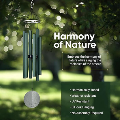 Nature’s Melody Aureole Tunes Wind Chimes – Outdoor Windchime with 6 Tubes Tuned to E Pentatonic Scale, 100% Rustproof Aluminum, Powder Finish & S Hook Hanger for Sympathy, Memorial Gift or Zen Garden