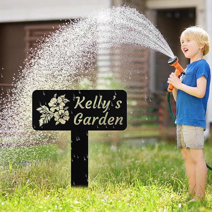 Personalized Metal Garden Signs with Stake, Custom Garden Name Signs for Outside Waterproof, Customized Name Sign Yard Lawn Gardens Decor Gardening Gifts for Moms Grandmas Gardeners