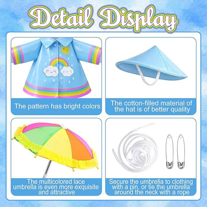 DECOHS 3 Pcs/Set Raincoat Porch Goose Outfits, Summer Lawn Goose Statue Raincoat Costume, Yard Goose Clothes Raincoats Umbrella Hat Outfit for 23" Statue Patio Garden Decoration (Blue Rainbow)