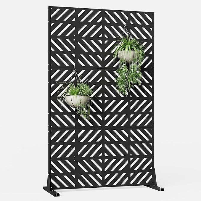 Metal Privacy Screen for Outdoor 6FT Fence Privacy Screens, 72" H x 44" W Decorative Privacy Panels with Stand, Balcony Screens for Outside Indoor Room Divider