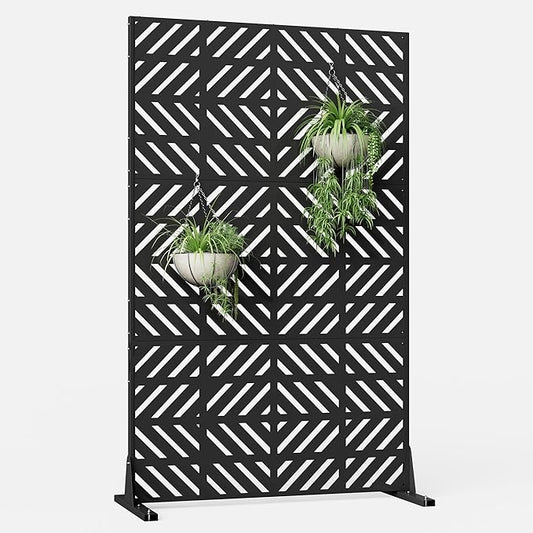 Metal Privacy Screen for Outdoor 6FT Fence Privacy Screens, 72" H x 44" W Decorative Privacy Panels with Stand, Balcony Screens for Outside Indoor Room Divider