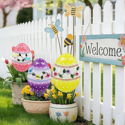 3 Pcs Easter Decorations Outdoor Metal Easter Eggs Yard Signs Decorative Garden Stakes Eggs Lawn Decorations Yard Decor for Spring Ornament Lawn Pathway Garde