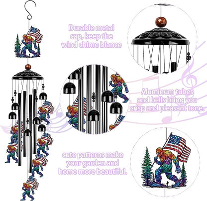 Fathers Day Big Foot Sasquatch Gifts, Sasquatch Patriotic American Flag Wind Chimes for Outside, Colorful Big Foot Outdoor Windchime for Home Garden Patio Porch Yard Decor