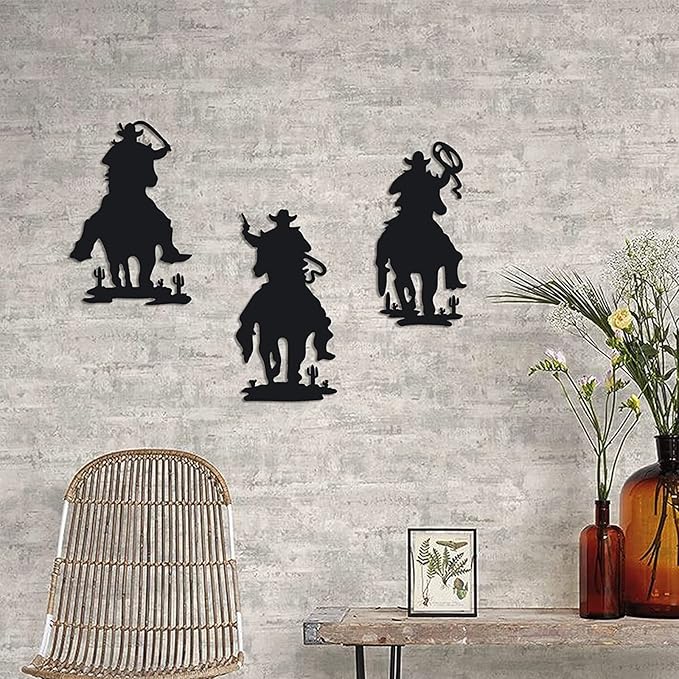 3PCS Metal Garden Stake, Western Cowboy Silhouette Yard Sign Vintage Cowboy Decor Western Garden Flag for Home Garden Lawn Yard