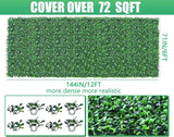 Grooy 71"x 144"(72 sq.ft) Artificial Boxwood Roll Panels with Flowers, UV-Anti Faux Ivy Leaves Privacy Fence Screen, Grass Wall Roll Panels for Indoor Home Decor and Outdoor Garden Backyard