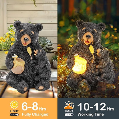 GIGALUMI Solar Garden Statues Bears 9", Loving Black Bear Decor, Yard Decorations Outdoor, Bear Figurine Lights for Outside, Garden Decor Unique Birthday Housewarming Gifts for Women, Mom