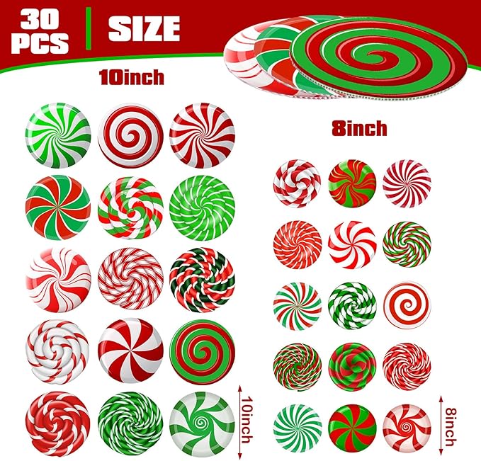 30 Pieces Outdoor Double Sided Lawn Decorations Christmas Large Candy Yard Decorations Plastic Outdoor Holiday and Christmas Hanging Porch and Tree Yard Lawn for Xmas Decor