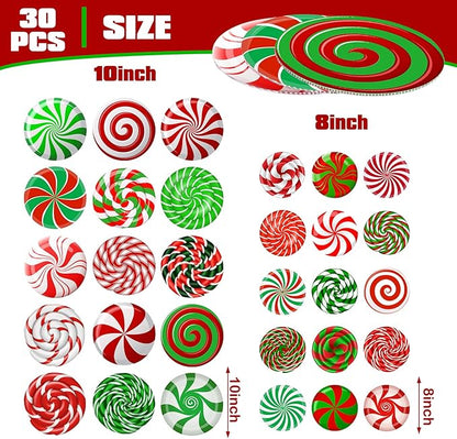 30 Pieces Outdoor Double Sided Lawn Decorations Christmas Large Candy Yard Decorations Plastic Outdoor Holiday and Christmas Hanging Porch and Tree Yard Lawn for Xmas Decor