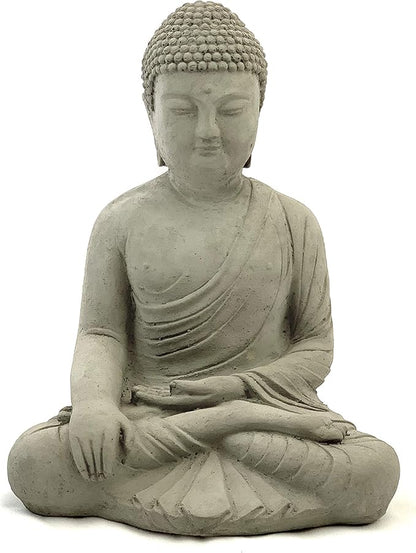 Vintage Master Buddha: Solid Durable Stone Statue with Aged Texture. Perfect Home Design & Sealed for Outdoor Use. Handcrafted USA. (Antique/Gray)