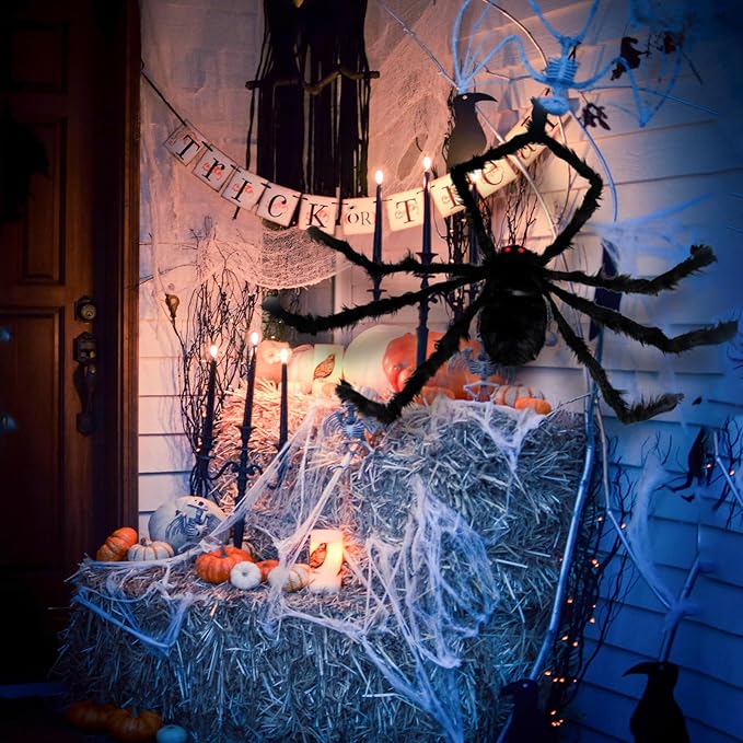 6.6FT Halloween Giant Spider Decorations, Scary Large Spiders Outside Realistic Fake Hairy Spider Props for Halloween Decorations Indoor and Outdoor Yard Party Garden Lawn Creepy Decor (1 Pack)