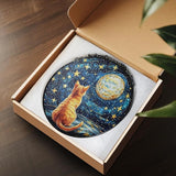 Orange Cat Stained Glass Suncatcher, Starry Night Orange Cat Lovers Gifts Window Hanging Garden Decor, Memorial Pet Loss Sympathy Gift Christmas Birthday for Grandma, Friends, Women