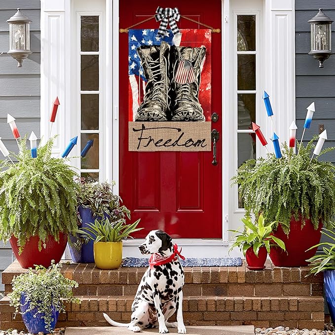 AVOIN colorlife Freedom Boots House Flag 28x40 Inch Double Sided, Patriotic 4th of July Independence Memorial Day Veteran Soldier Yard Outdoor Flag