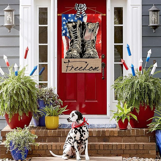 AVOIN colorlife Freedom Boots House Flag 28x40 Inch Double Sided, Patriotic 4th of July Independence Memorial Day Veteran Soldier Yard Outdoor Flag
