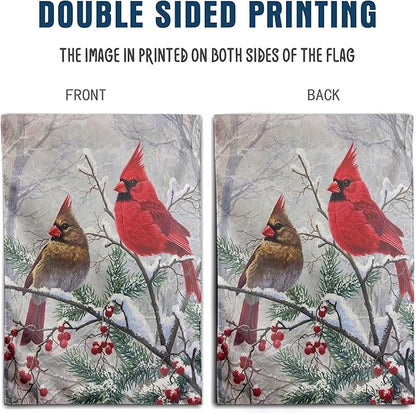Winter Cardinal Bird Garden Flags Christmas Banners for Outside 12x18 Double Sided Red Birds on Tree Branch Flag Welcome New Year Yard Flag Farmhouse Outdoor Decor