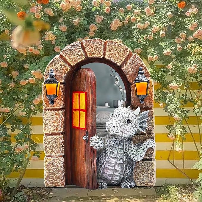 YWHWXB Garden Dragon Resin Sculpture,Lovely Outdoor Sculpture Ornaments,Garden Dragon Decor Statue for Home Patio Courtyard Lawn Decoration
