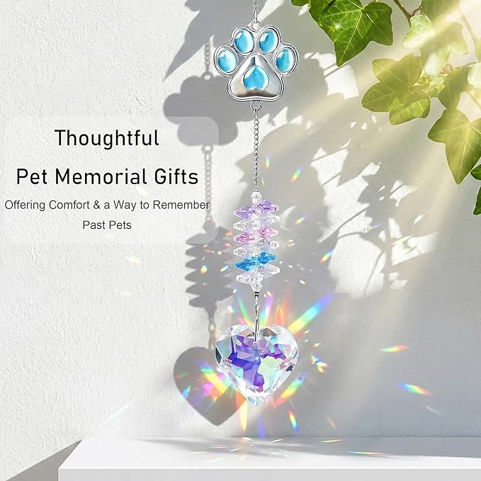 Pet Memorial Suncatcher – Gemstone Paw Crystal, Loss of Dog Sympathy Gift, Pet Bereavement Remembrance for Dogs & Cats