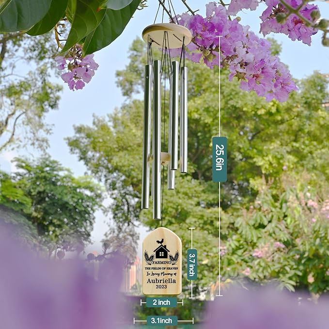 Sympathy Wind Chimes - Farming in Heaven Memorial Gifts - Sympathy Gifts for Loss of Loved One, Father, Husband, Brother, Farmer, Papa, Grandpa - in Memory of Loved One Who Farmed