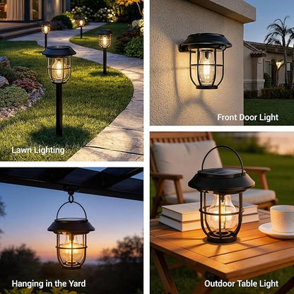 Solar Lights Outdoor, 6 Pack Waterproof LED Pathway Lights with 3 Adjustable Modes, Auto On/Off Lighting for Garden, Yard, Walkway, Driveway, Porch, Hanging on Trees or Tabletop, Warm White