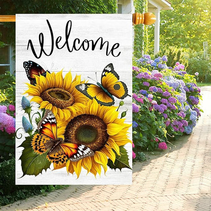 Summer Sunflower Butterfly Garden Flag 28x40 inch Double Sided Welcome Large House Flag, Outdoor Yard Flag for Porch Farmhouse Summer Decor
