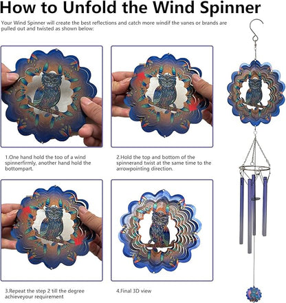 Mandala Wind Chimes Outdoor Cut Metal Kinetic Art Wind Spinner Stainless Steel Hanging Yard&Garden 3D Wind Sculpture Decorations Indoor Spinners