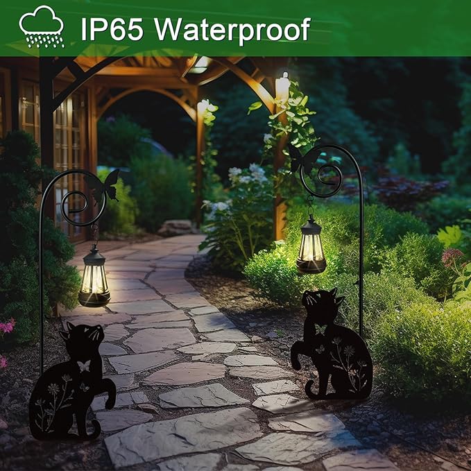 Metal Cat Stake with Solar Lights Outdoor Decorative,Black Cats Lawn Ornaments,Womens Gifts Unique,Garden Silhouette Animal Decor (Cat)