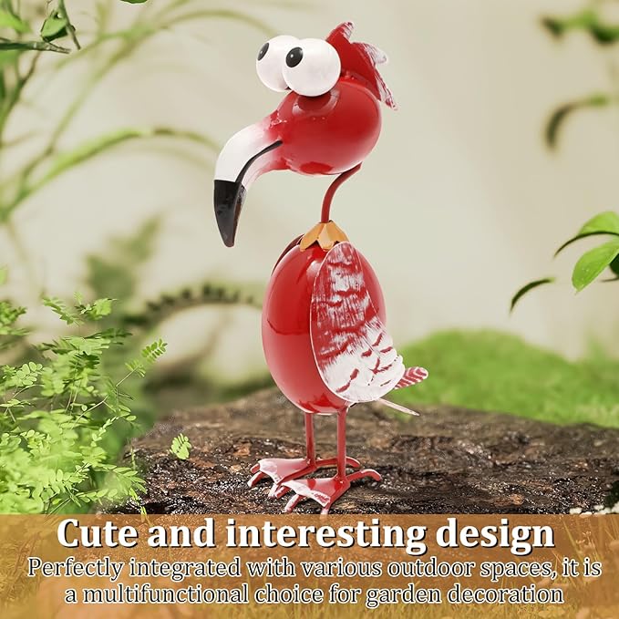 Metal Decor Yard Art, Cute Outside Garden Decoration for Home, Rust Resistant Weatherproof Outdoor Garden Statues for Patio, Lawn, Multi Scene Ornamentation (Red)