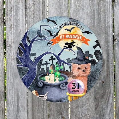 Retro Metal Sign 12"x12",Happy Halloween Scary Night Grave Witch Bats Trick Or Treat Dog Aluminum Tin Metal Sign for Home Living Room Bedroom Garden Farm Patio Decor Wall Art Poster