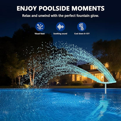 Solar Pool Fountain with Lights - Dual Spray Water Fountains for Above Ground/Inground Pools, High-Pressure Waterfall & Pool Sprinkler Fountain Accessories