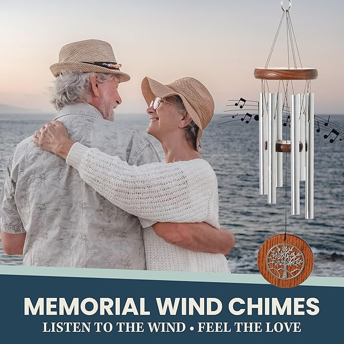 Woodstock Chimes Signature Collection, Woodstock Habitats Chime, 17'', Silver, Teak, Tree of Life Wind Chimes for Outdoor, Patio, Home or Garden Decor (HCTT)