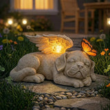 WONDER GARDEN Sleeping Dog Angel Statue with Solar Light - Pet Memorial Stone, in Memory of Dog, Marker Tribute Statues, Resin Guardian Angels, Bereavement Gift