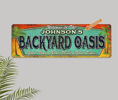 Personalized Backyard Oasis Sign Patio Décor Poolside Paradise Welcome Sign Barbecue Family Room Gift 206182002003