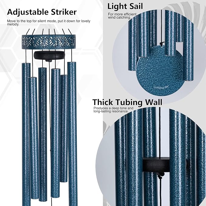 Vanquer Wind Chimes for Outside Deep Tone - 38'' Wind Chimes Outdoor Clearance, Deep Tone, Soothing, Windchimes Outdoors, Memorial, Sympathy Gift, Garden Patio Yard, Home Décor (38" Water Vein Blue)