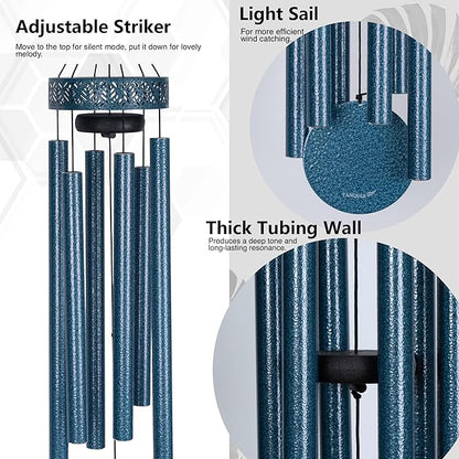 Vanquer Wind Chimes for Outside Deep Tone - 38'' Wind Chimes Outdoor Clearance, Deep Tone, Soothing, Windchimes Outdoors, Memorial, Sympathy Gift, Garden Patio Yard, Home Décor (38" Water Vein Blue)