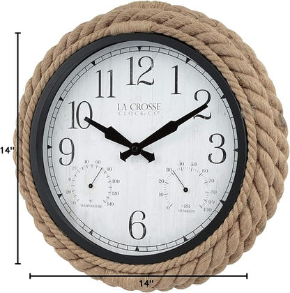 La Crosse Clock 433-3836 14-inch Rowan Indoor/Outdoor Rope Analog Quartz Wall Clock