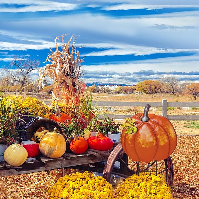 K KILIPES 18.9" H Metal Pumpkin Garden Stake Decorative Fall Pumpkin Yard Sign for Home Outside Garden Lawn Porch Autumn Thanksgiving Decorations (2)