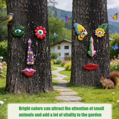 Tree Faces Decor Outdoor, Trees Art Decoration, Colorful Funny Outdoor Tree Faces Decor Creative Face for Patio Trees and Wall Decoration (Color 2)