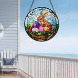 CHATYOUNG Stained Glass Window Hanging Rabbit Easter Egg 7.8" - Colorful Suncatcher Door Garden Home Decor and Christmas Mother's Day Birthday Easters Gift for Grandma Mom Women Wife Friend