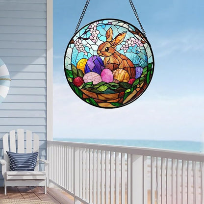 CHATYOUNG Stained Glass Window Hanging Rabbit Easter Egg 7.8" - Colorful Suncatcher Door Garden Home Decor and Christmas Mother's Day Birthday Easters Gift for Grandma Mom Women Wife Friend