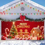 IVN Christmas Gingerbread Garage Door Banner 6x13 ft Holiday Backdrop with Cookies Tree Gifts Garage Door Covers Decorative Garage Door Cover Mural for Outdoor Decor
