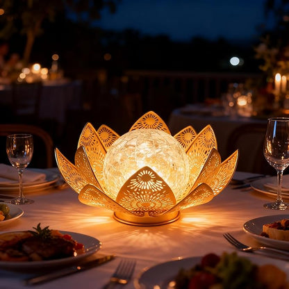 Solar Lights Outdoor Waterproof Lotus Flower Metal Yard Art Decoration Crackle Globe Glass Solar Lamp Garden Decor for Outside, Flowerbed Lawn Patio Porch Pathway Pond Decorations
