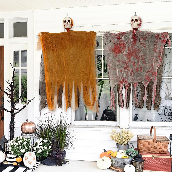 3 Pack 31.5 Inches Hanging Grim Reaper Decorations, Halloween Skeleton Props with Cloaks, Indoor Outdoor Yard Decor for Parties, Haunted House, Scary Tree Ornament Favors