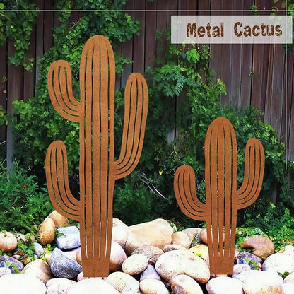 2pcs Metal Cactus Outdoor Decor,Metal Plants Prickly Pear Cactus,Desert Steel Yard Art, Garden Decor、Lawn Decoration