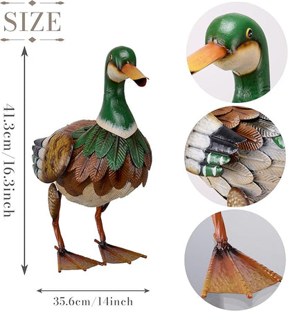 TERESA'S COLLECTIONS Garden Decor for Outside, Metal Mallard Duck Decorations for Outdoor Decor, 16 inch Duck Decoys Animal Outdoor Statues for Yard Patio Lawn Pool Porch Backyard