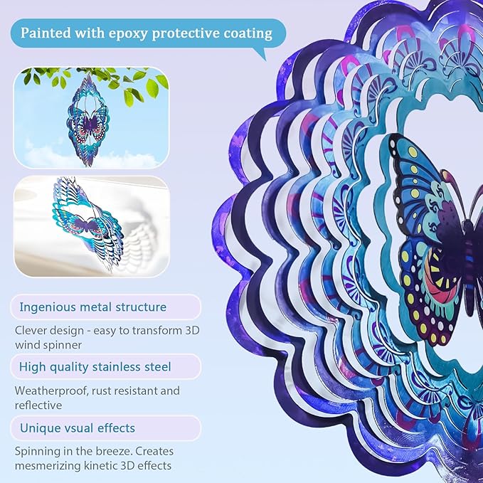 Wind Chimes for Outside with Butterfly Wind Spinner, Valentines Day Birthday Gifts for Women Mom Friends Sisters Teacher, Windchimes Outdoor Decor Patio Garden Yard Butterflies Decorations